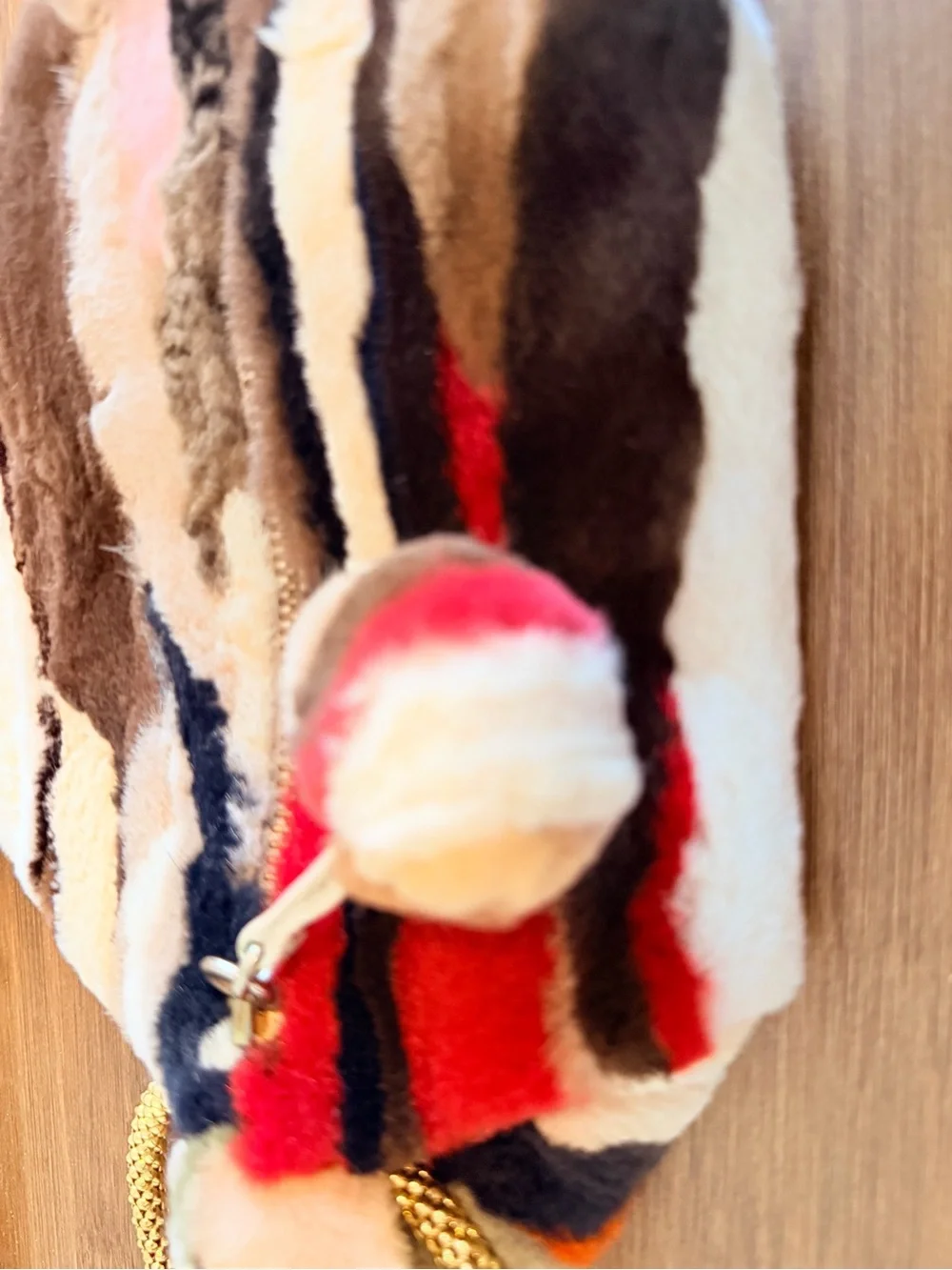 Multicolor Fur Wristlet Clutch with Gold Ring